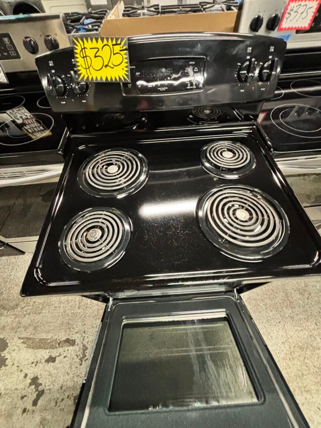 GE coils electric range 220v 4 burner coil Refurbished  bake Broil self clean in black 30" #RE8942JB-TR