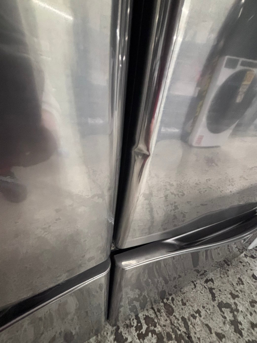 >used- refurbished LG front load washer & dryer set electric 220v large capacity with pedestals in stainless steel 27” #ELY3X45B