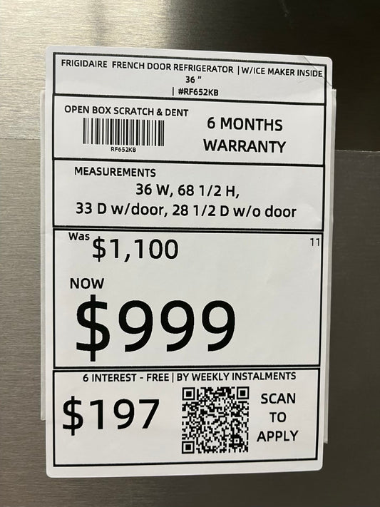 Open Box 📦 Frigidaire French Door Refrigerator stainless steel w/ice maker & water dispenser inside - Item number #RF652KB 36” in