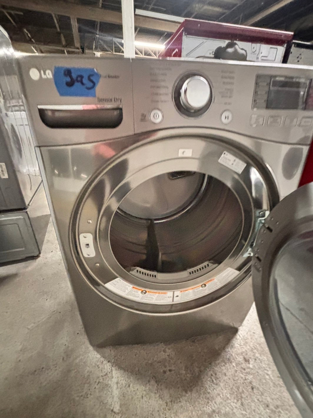 >LG  front load stackable GAS dryer in white , stainless steel drum 27" #ED771GB