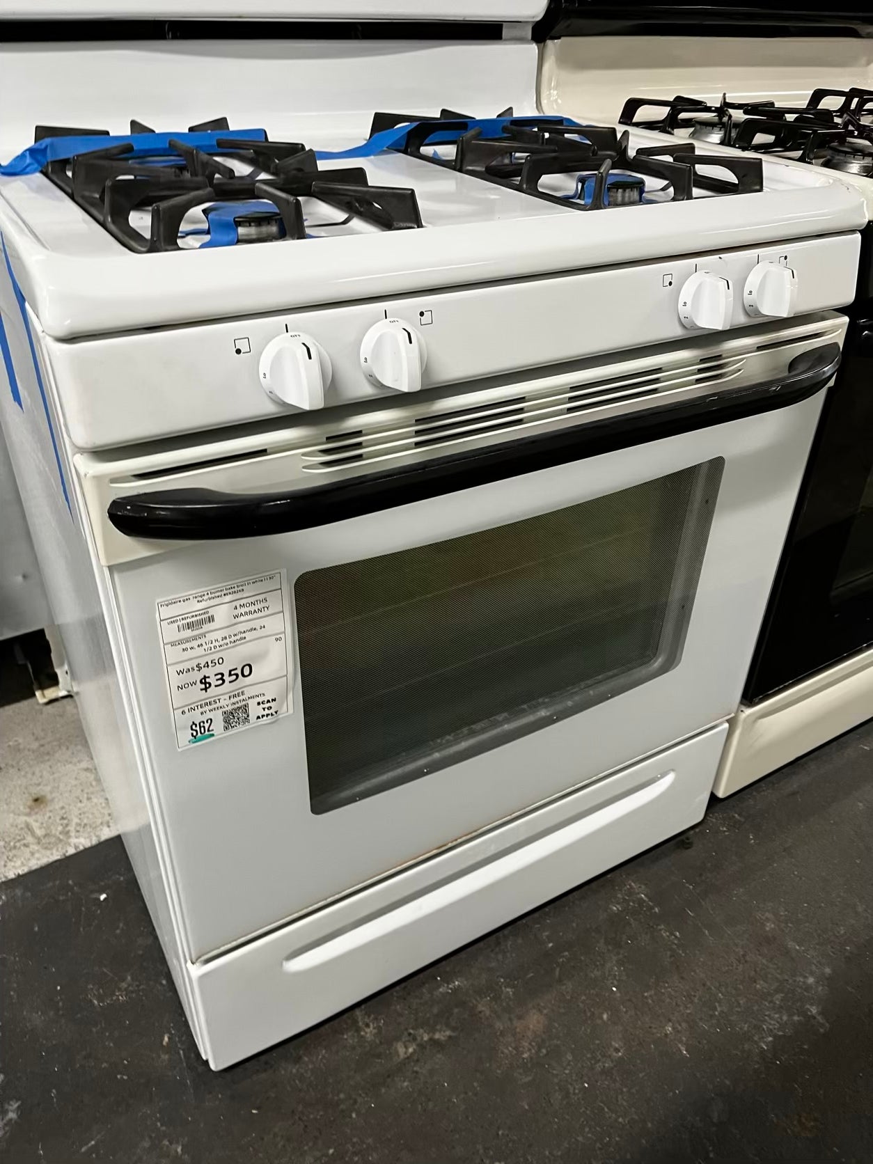 * Frigidaire gas range 4 burner bake broil in white 11 30" Refurbished #ER282KB