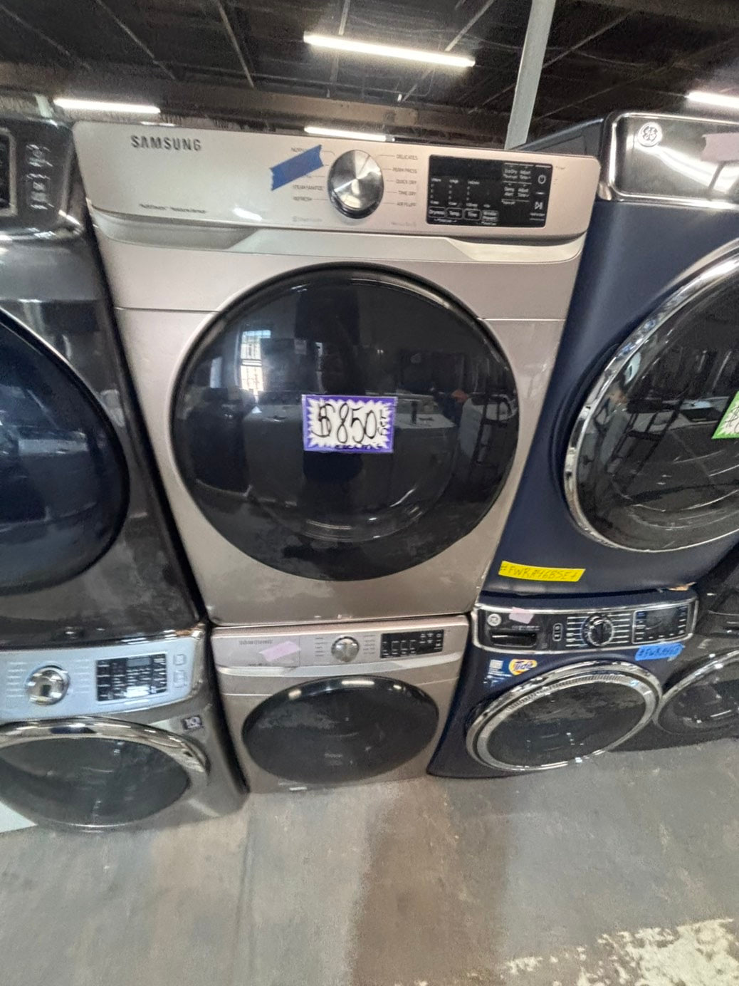 >*Samsung steam ENERGY STAR washer 4.5 cu ft & dryer 7.5 cu ft set electric steam 220v front load stackable or side by side - sensor dry ,gray color #FWD4Q1SET
