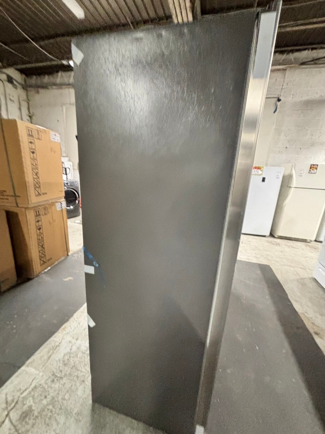 *Combo 2pc. Frigidaire /Fridge with water dispenser & freezer with ice maker inside , 20cu.ft up-right 32 1/5 wide stainless steel counter depth new scratch and dent  /item number #RFF909B