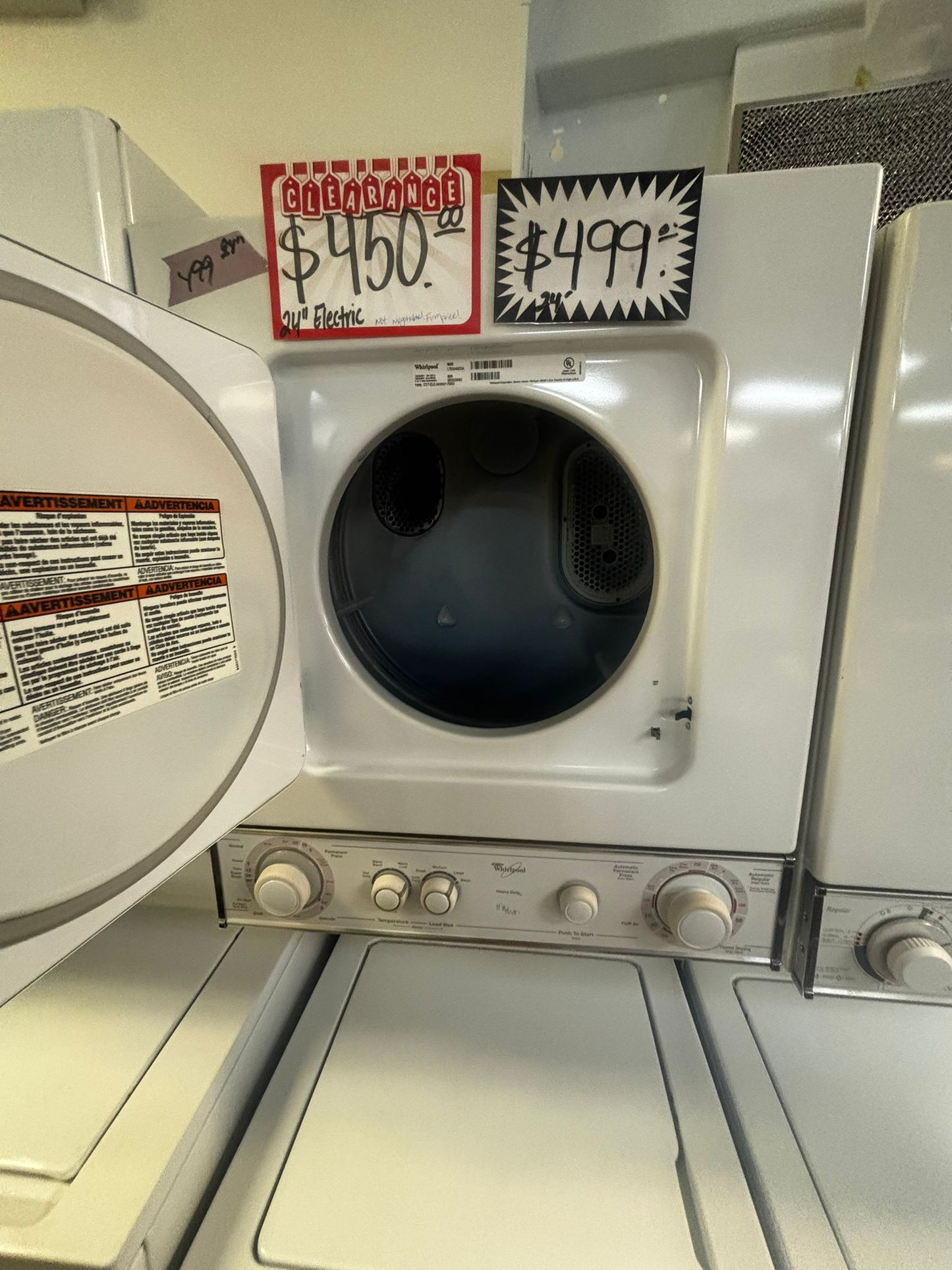 Whirlpool laundry center Electric 220v washer & dryer set in white 24" #LC427PL