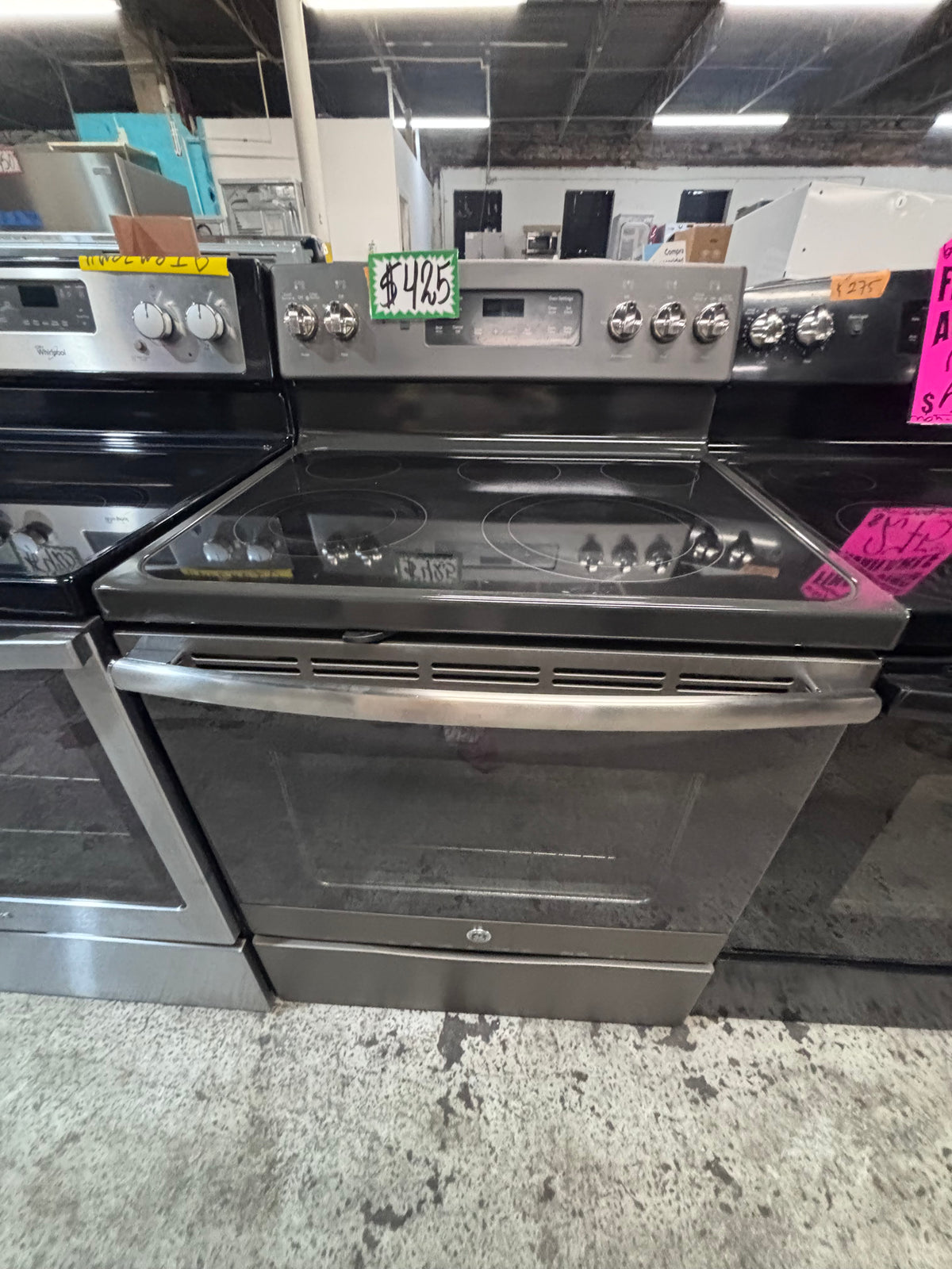 } GE slate color electric 220v glass top range 5 burners bake Broil roast self clean  30" working 💯 with warranty ,used-Refurbished #GELZX21B