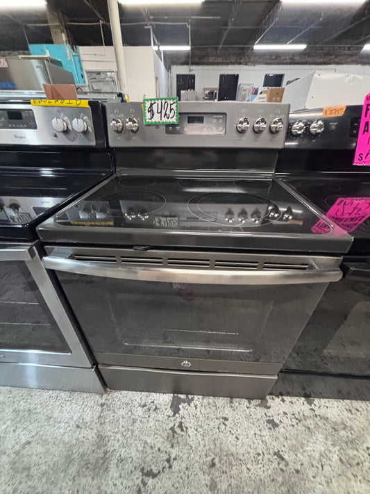 } GE slate color electric 220v glass top range 5 burners bake Broil roast self clean  30" working 💯 with warranty ,used-Refurbished #GELZX21B