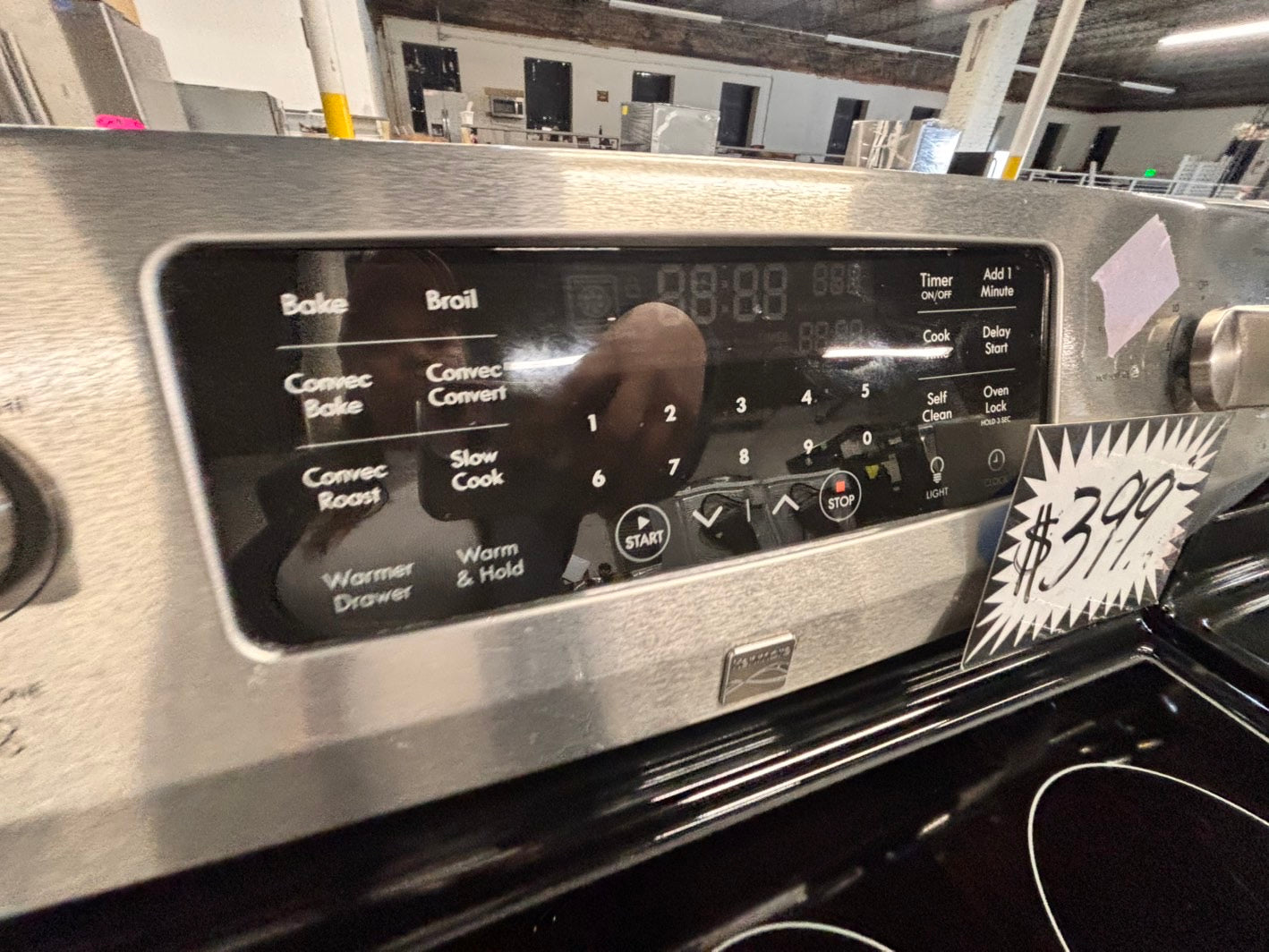 >kenmore glass top electric range 220v 5 burner convection oven quickly bake-warm zone bake broil self clean Refurbished fast boil 30" #ELRA44B