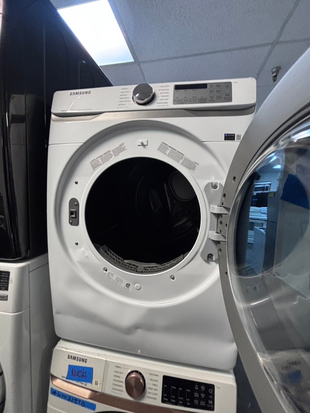 >Open Box 📦 Scratch & Dent mix match Samsung 5.0cu. ft. High-Efficiency Front Load Washer  with Self-Clean+ & Samsung 7.5 cu. ft. Vented Smart Stackable Electric 220v Dryer In White w/ Steam 27" in #WM315TBSET