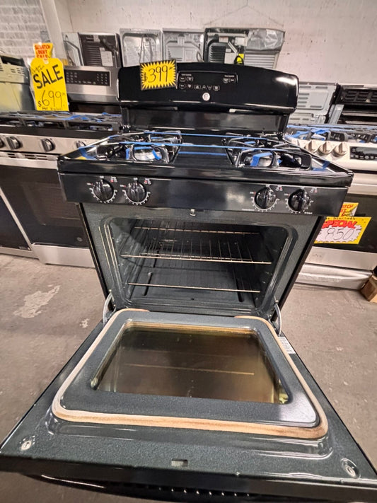 >GE Gas range 4 burner bake broil Hi/Lo self clean in black used-Refurbished 30” #GDR71B