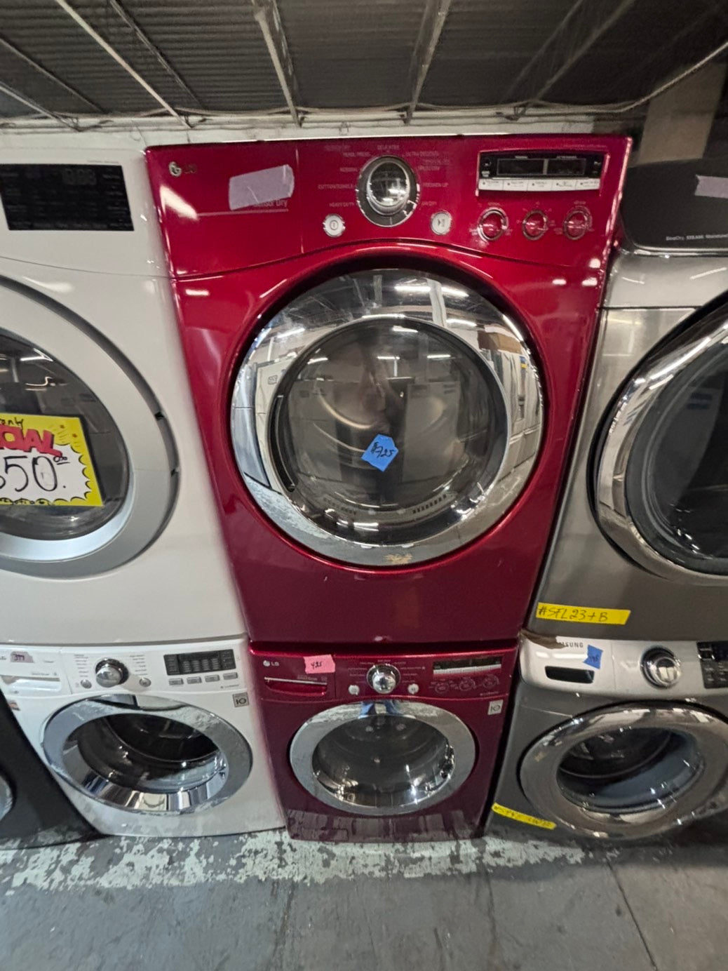 >* LG washer & dryer set electric 220v front load stackable or side by side - sensor dry in red color #LERA5SET