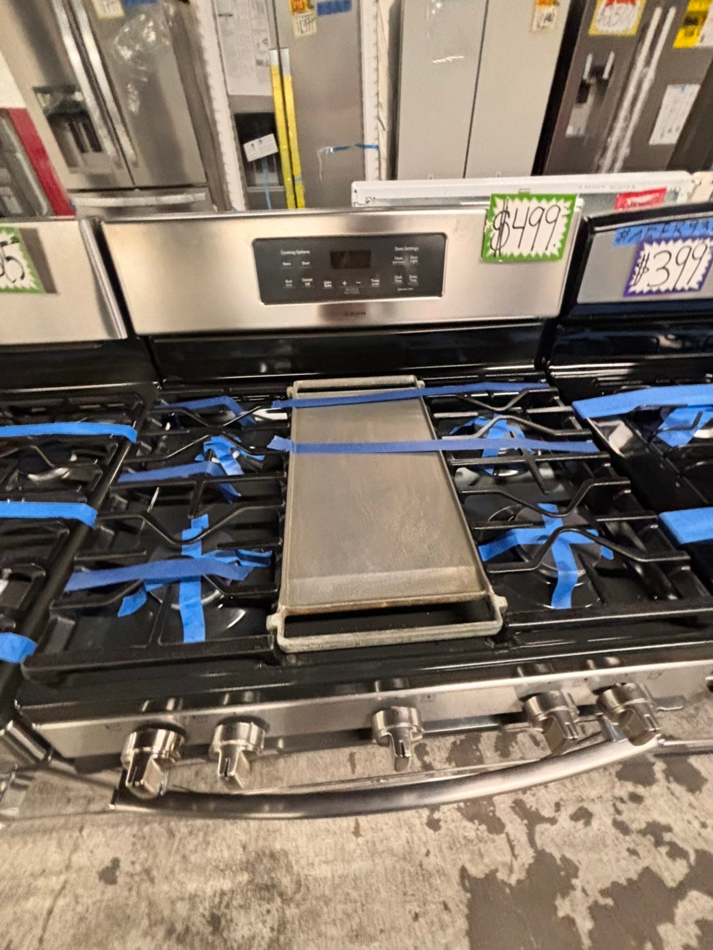 >GE  Gas range 5 burner convection oven bake ,broil Hi/Lo self clean in stainless steel used-Refurbished 30” #GS88ZXB