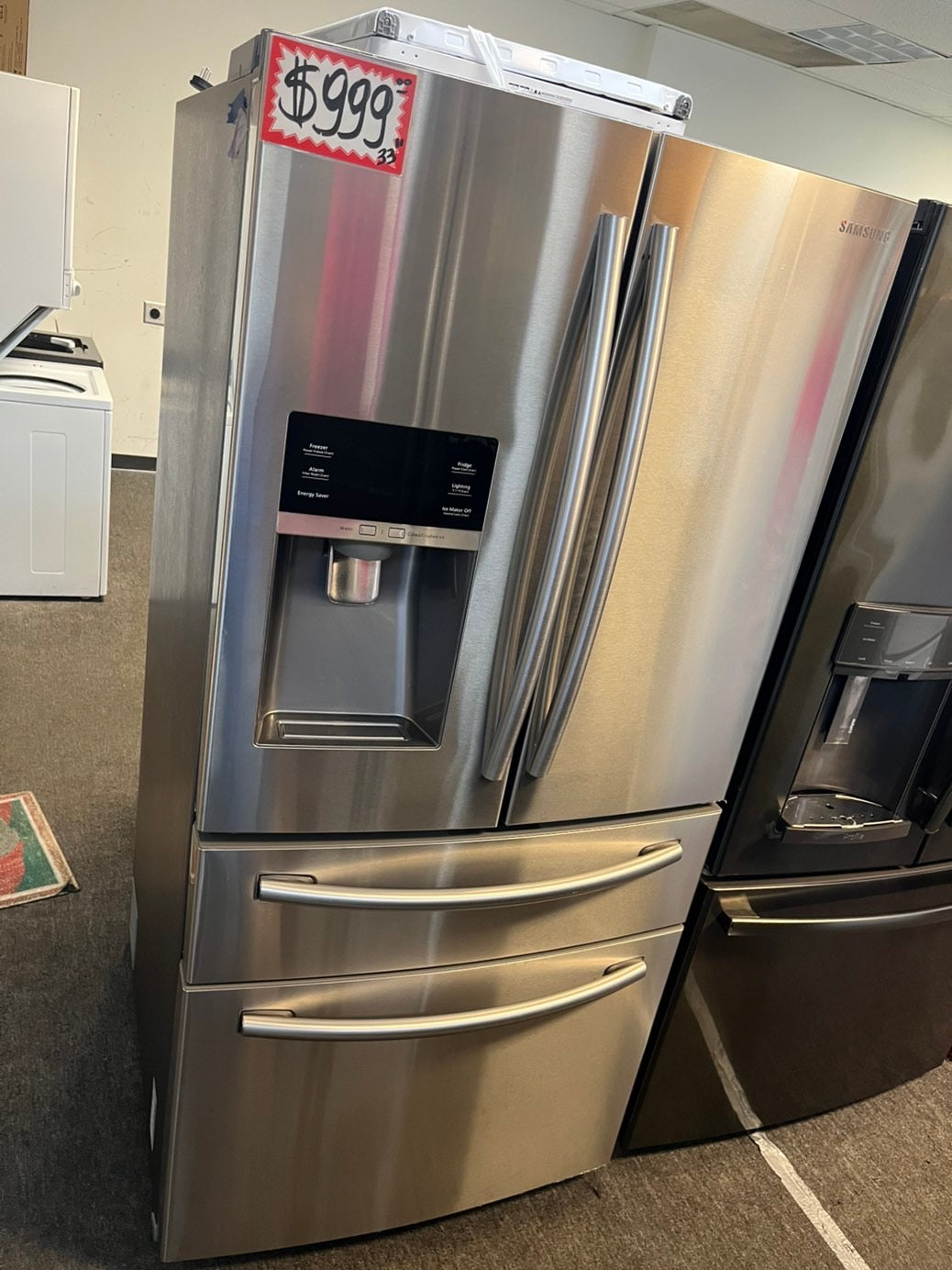 =•Samsung 33” wide 4-doors French door Refrigerator 33w x 69h 30”1/2depth. /stainless steel w/ ice water dispenser 33" #RFSMG338L