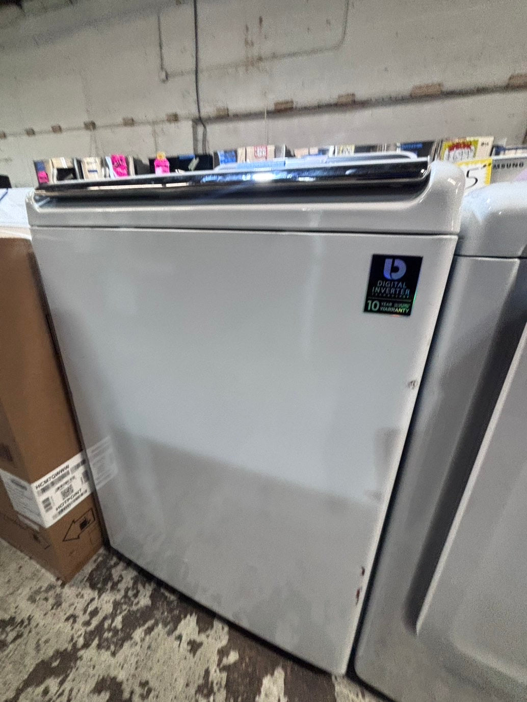 >*samsung white  top top load washer large capacity & dryer set electric 220v side x side top load stainless steel drum white color used-refurbished #W5Z6YB