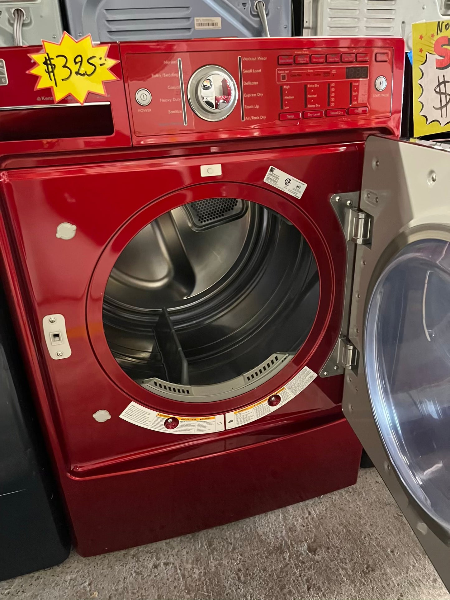 Kenmore Elite front load stackable electric 220v dryer stainless steel dream w/steam cycle in red 27" #ED402SB