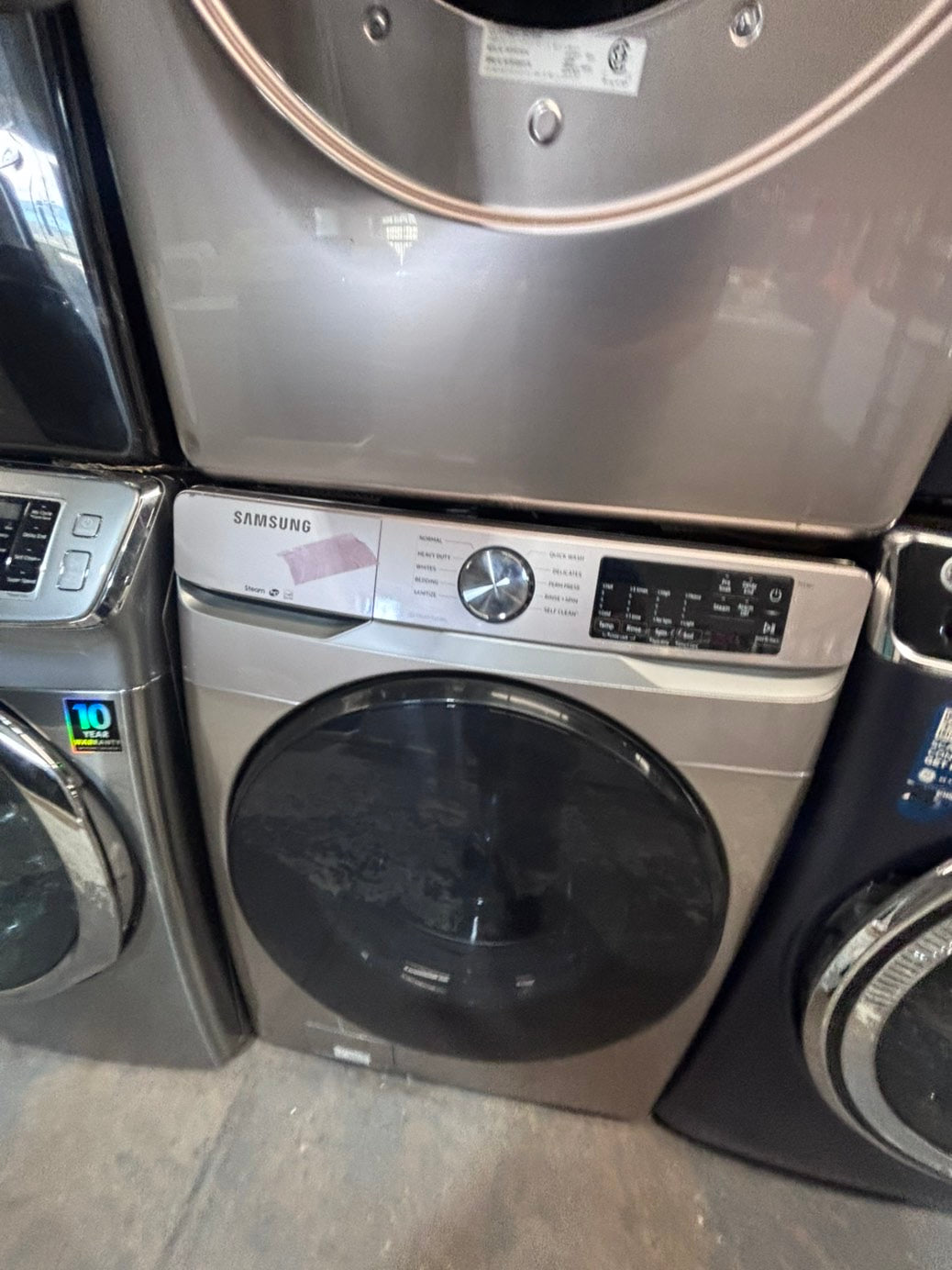 >*Samsung steam ENERGY STAR washer 4.5 cu ft & dryer 7.5 cu ft set electric steam 220v front load stackable or side by side - sensor dry ,gray color #FWD4Q1SET