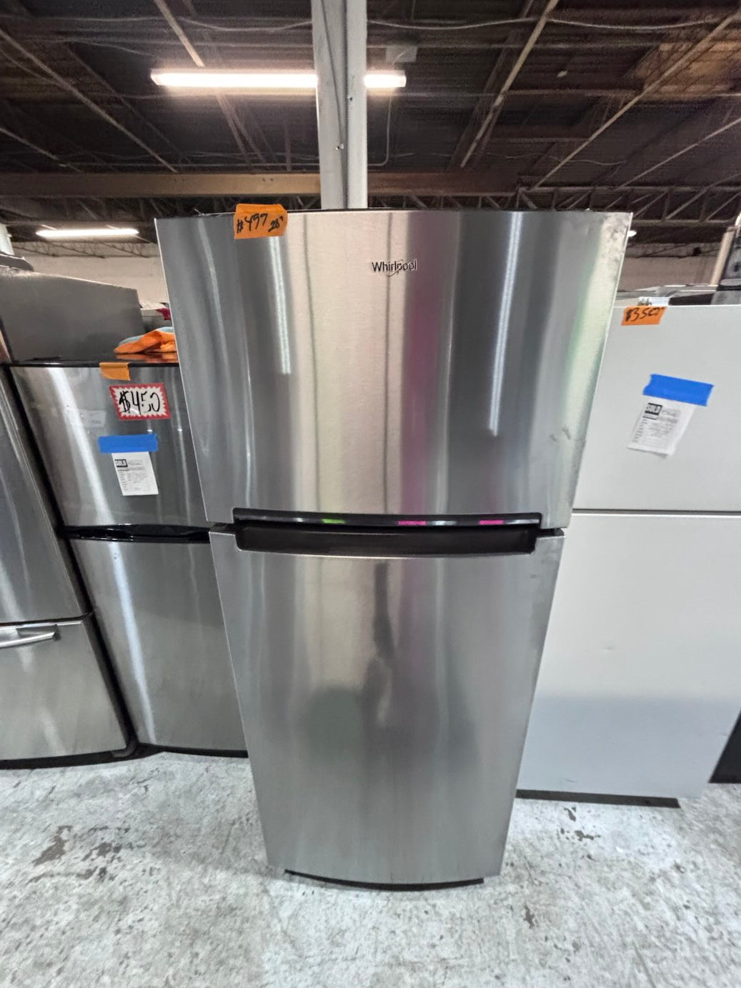 >*28” whirlpool top freezer fridge stainless steel  used-refurbished #FFQX4ZB