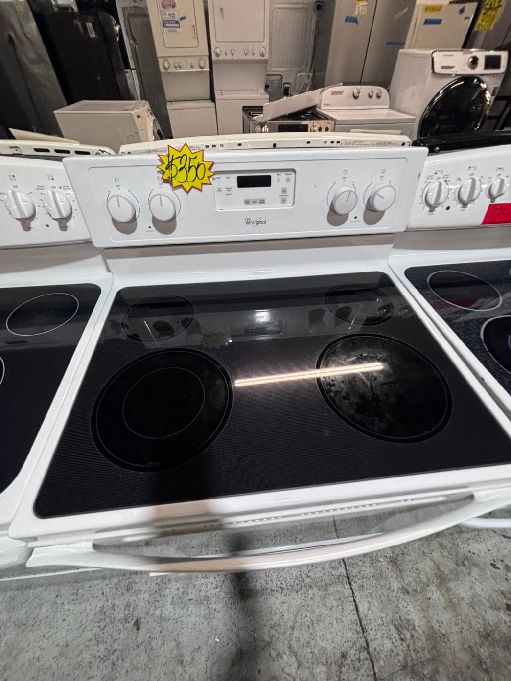 >*whirlpool electric 220v glass top range bake Broil roast self clean white  30" used-Refurbished #ESZ911B