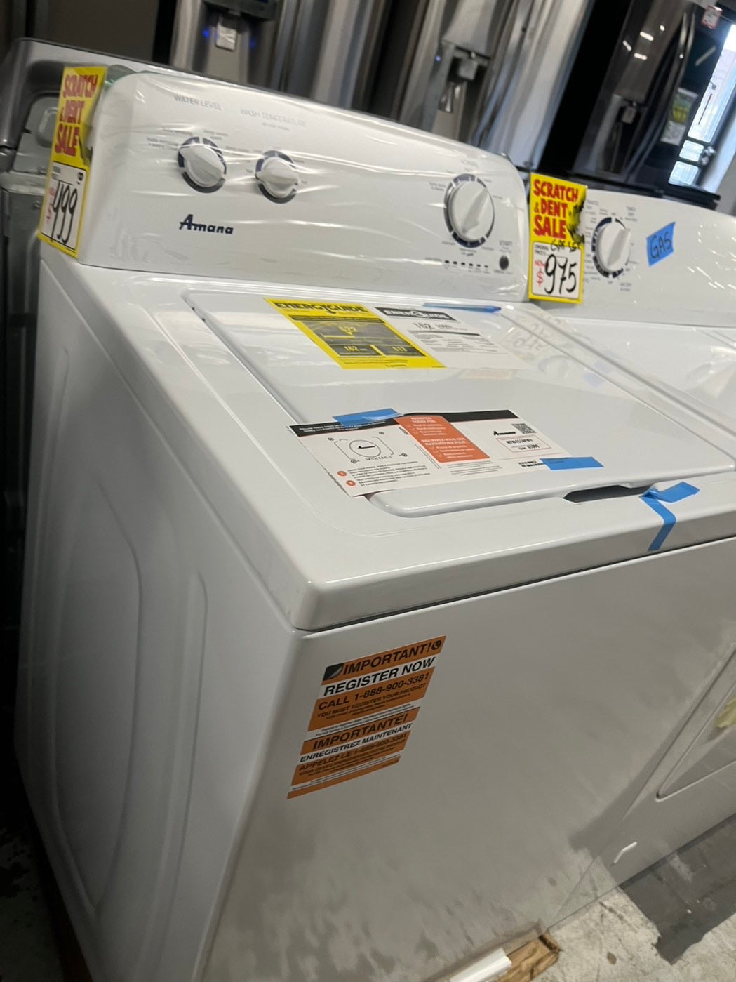 Open box 📦 New S/d Amana Top load washer 3.5 cu.ft and Top load Gas dryer 6.5 cu.ft  set white #AMW35B