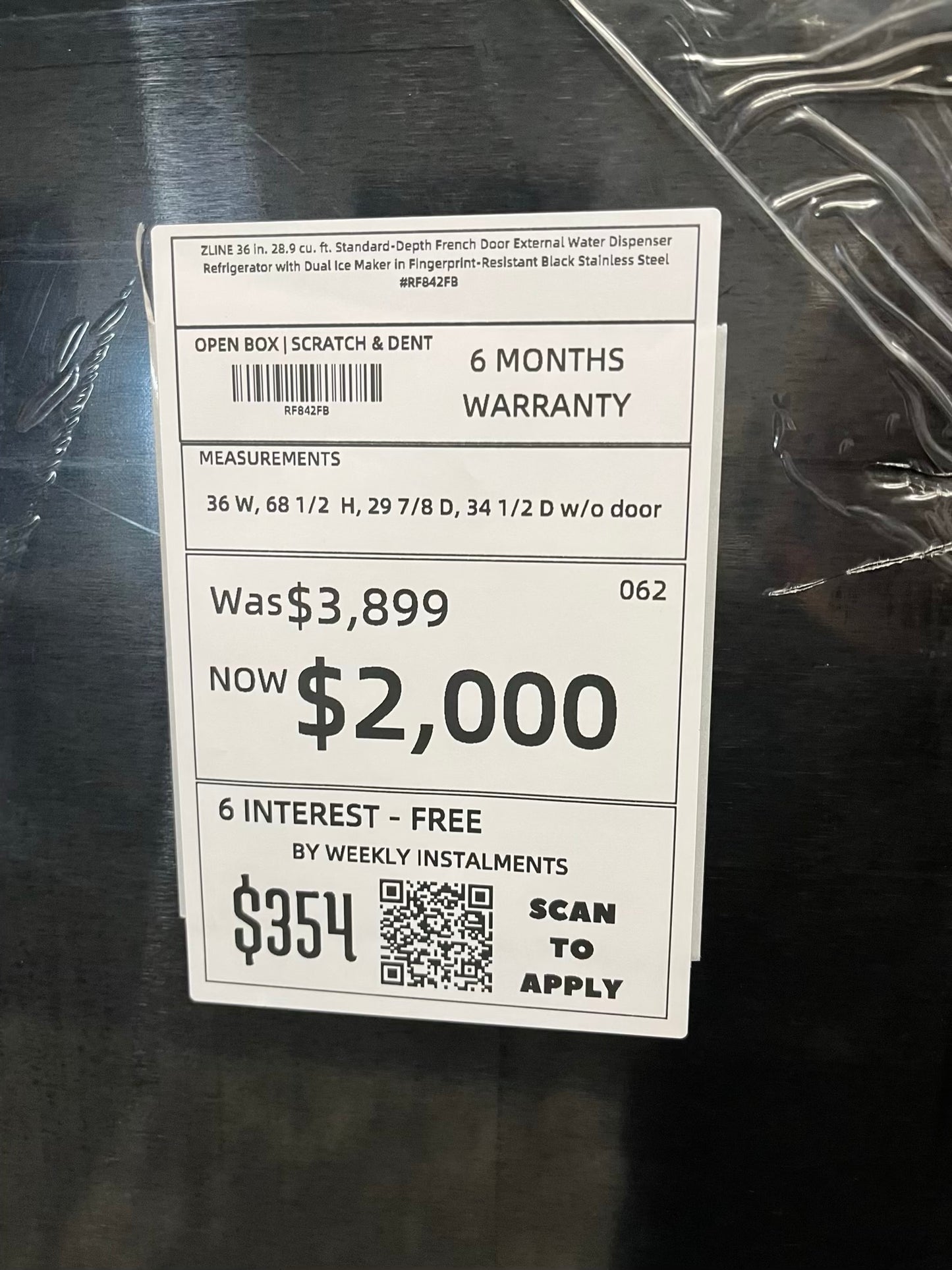 OPEN BOX 📦 | SCRATCH & DENT - ZLINE 36 in. 28.9 cu. ft. Standard-Depth French Door External Water Dispenser Refrigerator with Dual Ice Maker in Fingerprint-Resistant Black Stainless Steel #RF842FB