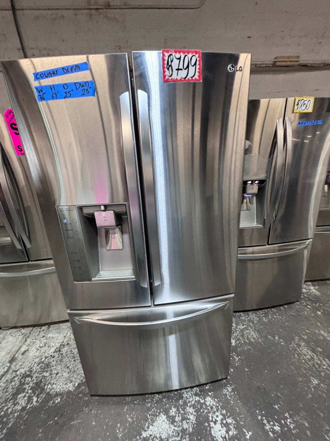 >>36” x69h 24”depth LG  French door Refrigerator counter depth stainless steel w/ ice water dispenser great condition 36" used-refurbished #KVVS24B