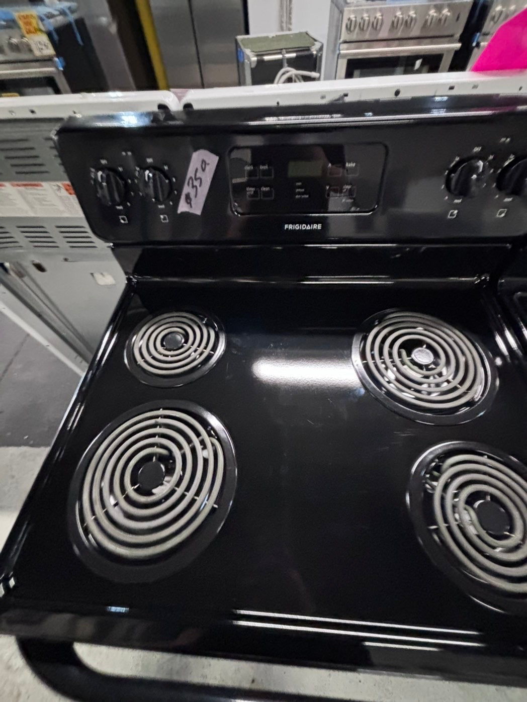 >*frigidaire stainless steel & black electric coil top range coil 220v bake /Broil 4 burner used-Refurbished  great condition 30" #ESZ5Z1B