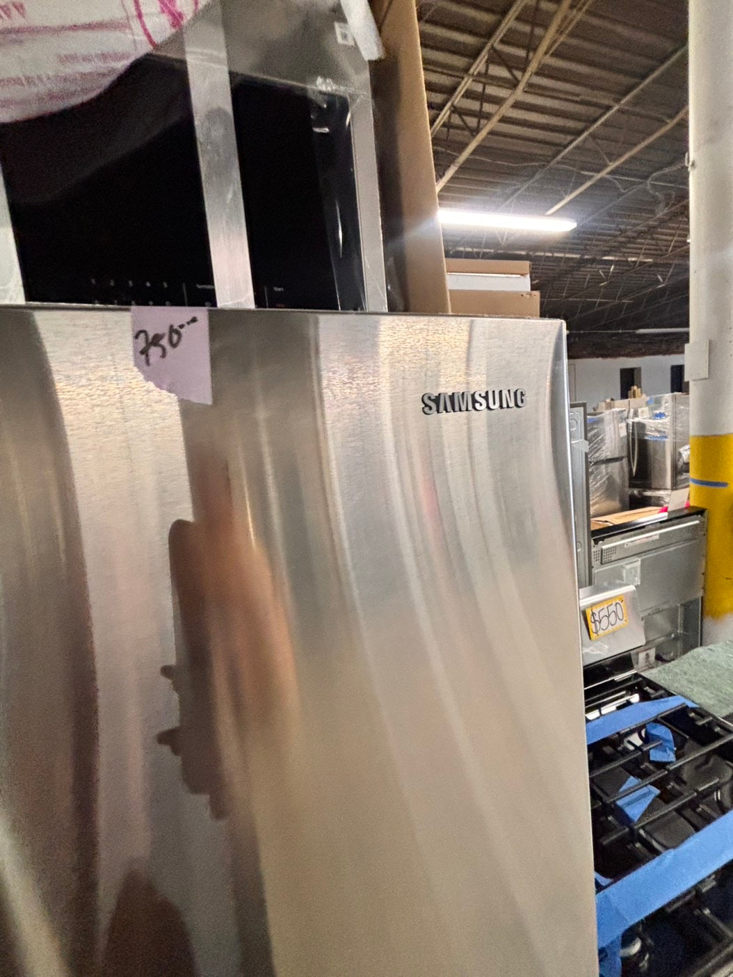 >Special 🎈4pc. Samsung Combo used refurbished -counter depth french door refrigerator Samsung 36” w/ice maker & water dispenser gas range  five burners ,new open box over the range microwave & new open   dishwasher.  #RFZ324CB