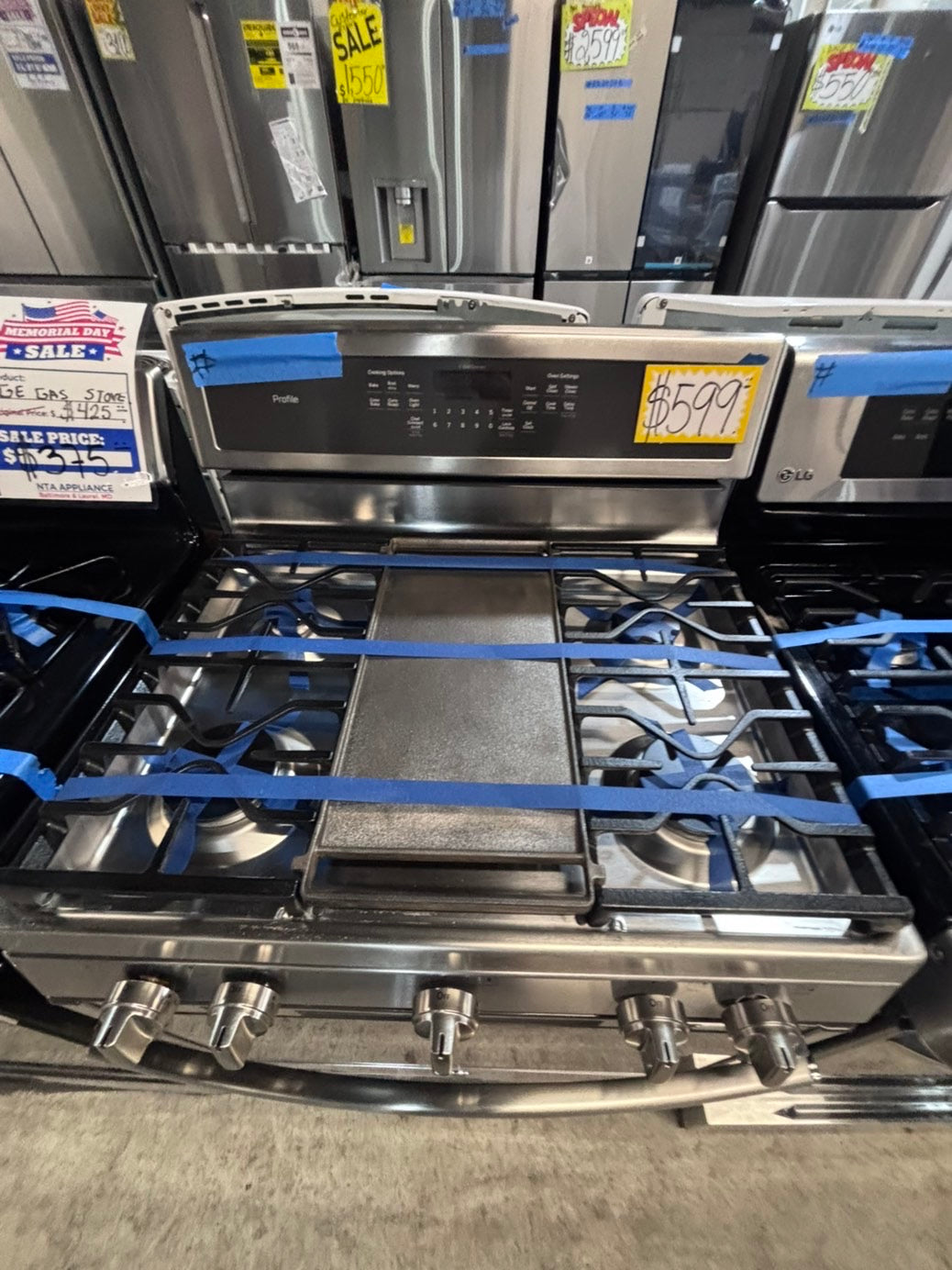 >>GE Gas range 5 burner convection oven bake ,broil Hi/Lo self clean in stainless steel used-Refurbished 30” #SGQ5QB
