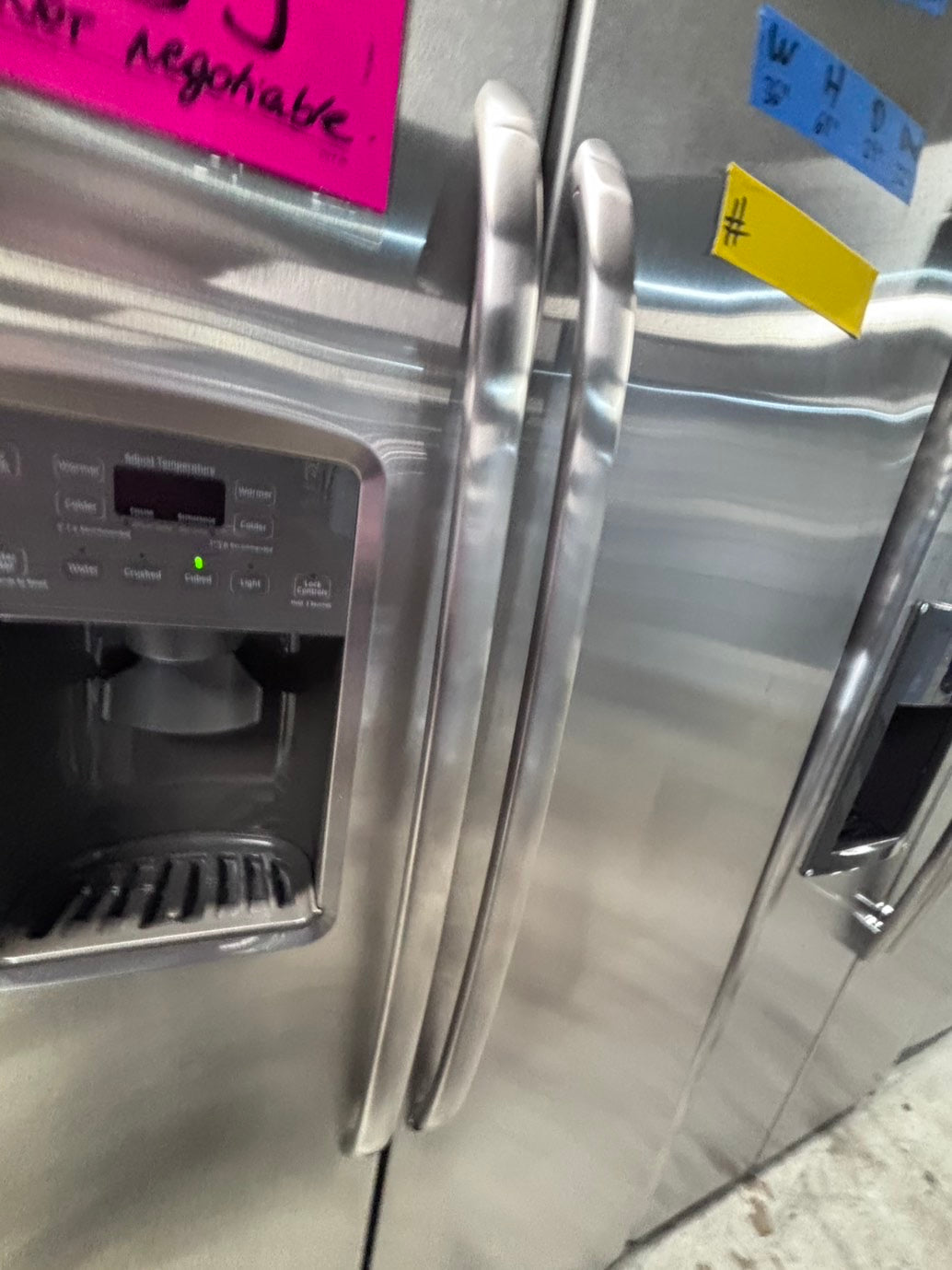 >*36” x 69h GE side by side Refrigerator and freezer stainless steel w/ice water dispenser 36” #SBTT7B