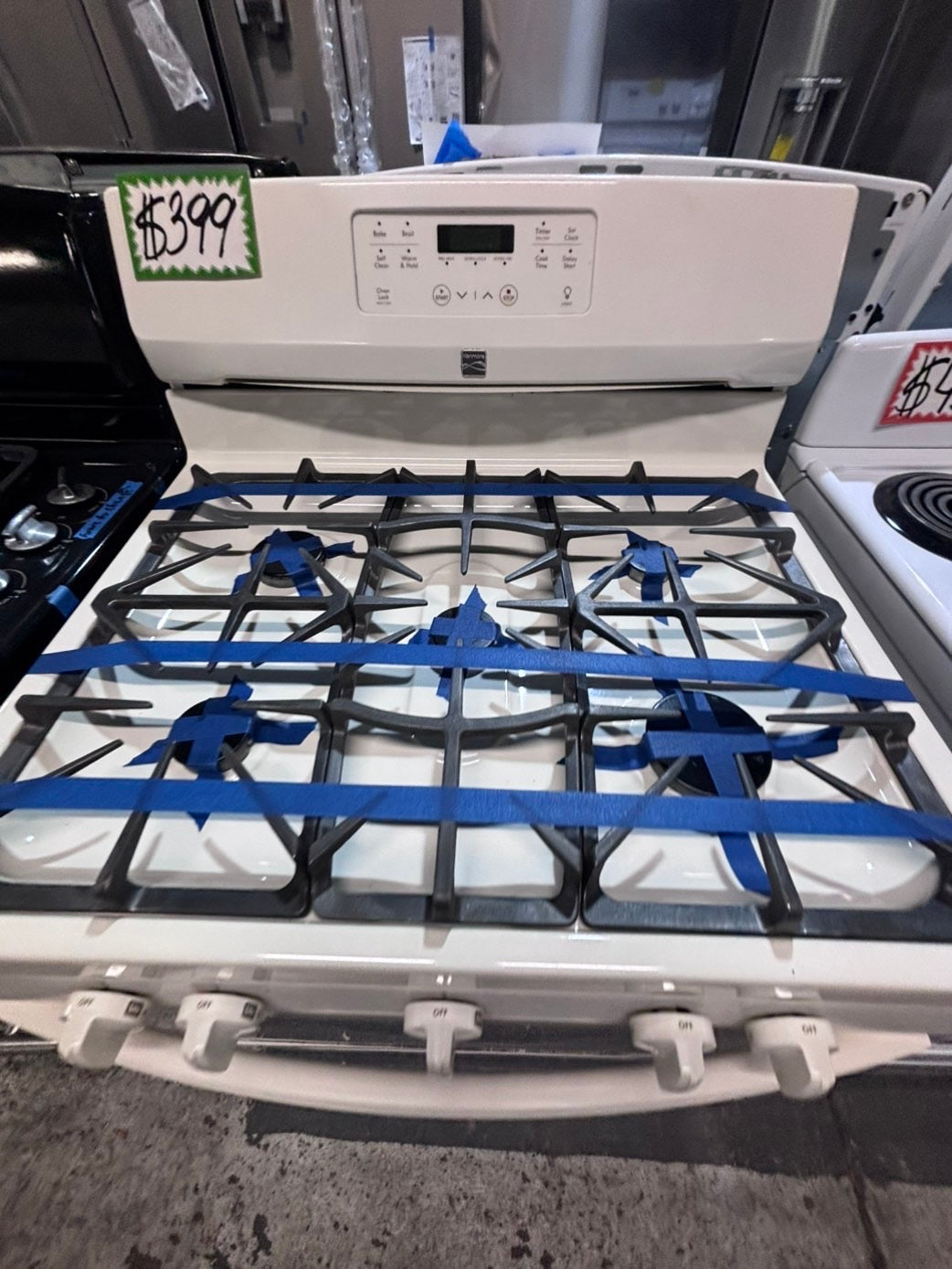 >*July 4th SALE🔥Kenmore Gas range 5 burner bake broil Hi/Lo self clean in off white used-Refurbished 30” #FG66J2B