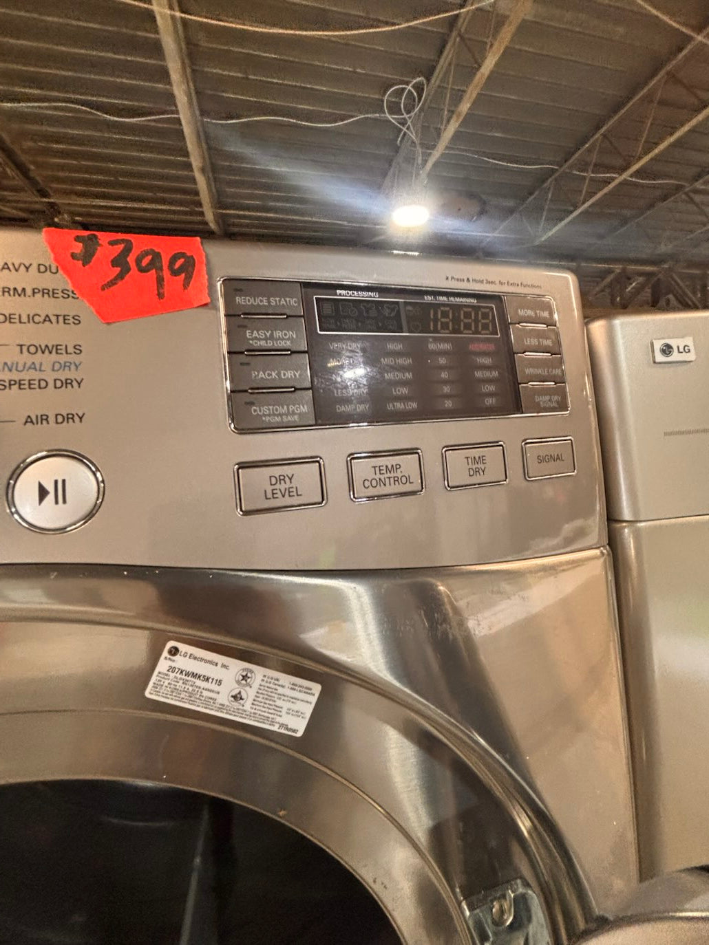 }}LG GAS  washer large capacity& dryer steam set front load stackable or side by side gray-silver 27” working 💯 with warranty !   used-Refurbished #LGSG3SET