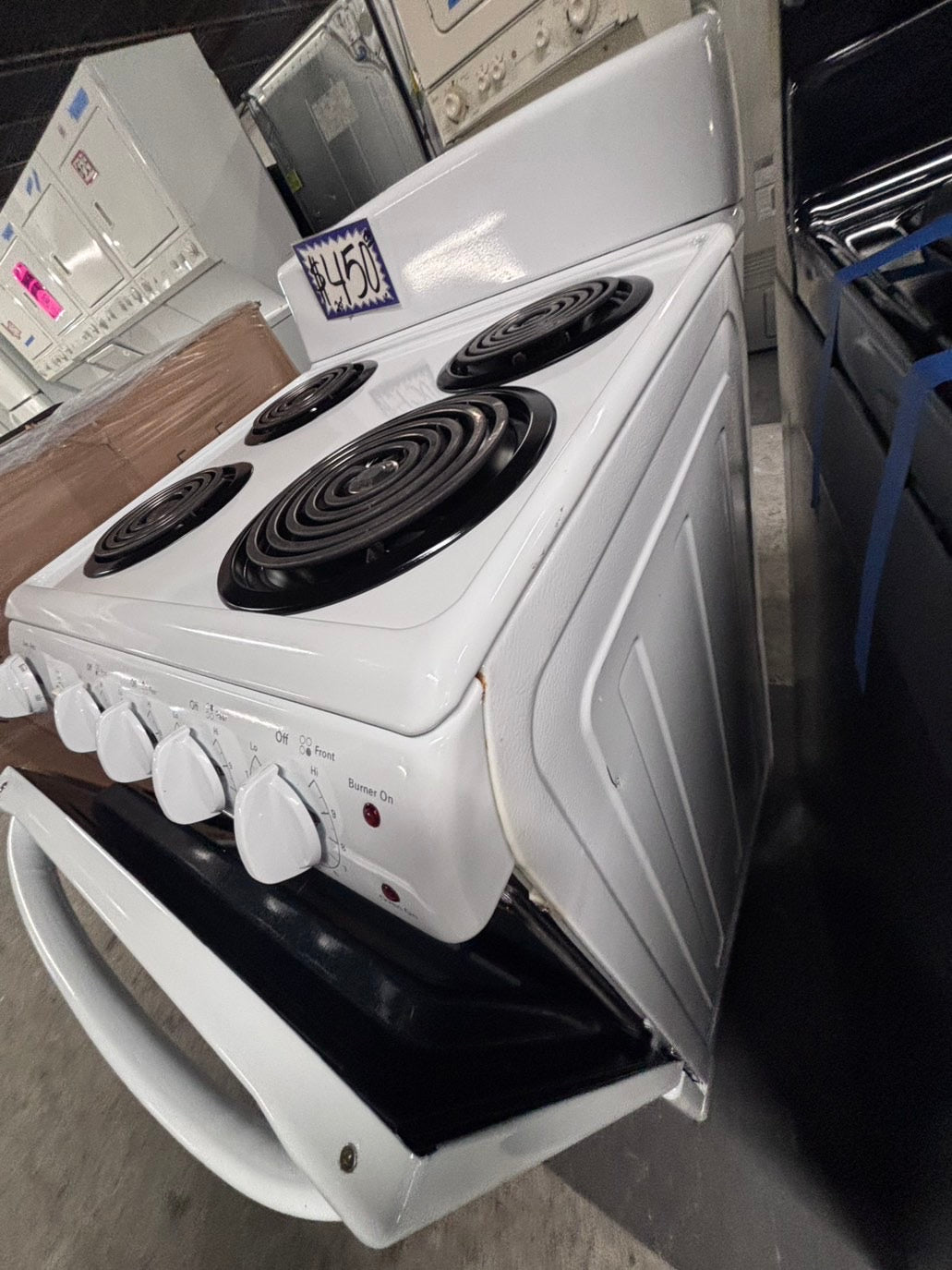 >20” Top coil white electric stove with broil 20” #EF426B