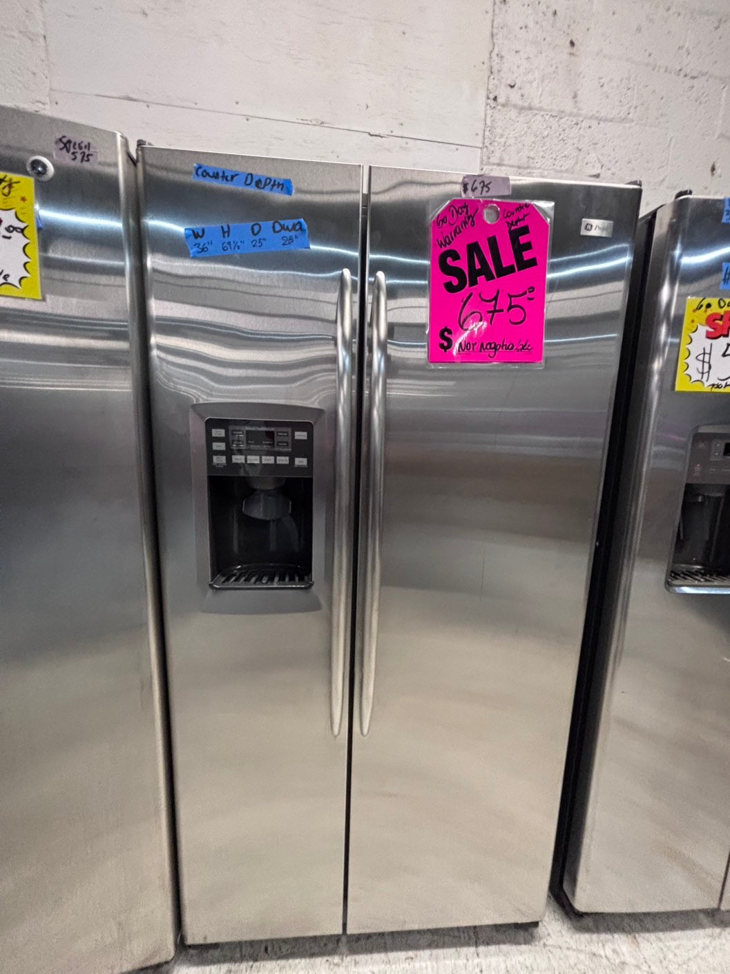 >*36” GE counter depth side by side door fridge  stainless steel w/ice water dispenser 36” #GE24AAB