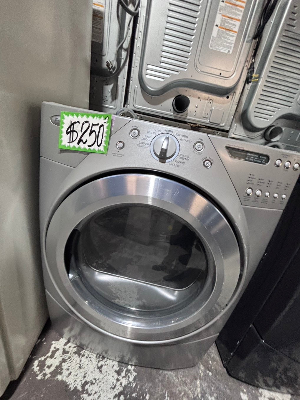 >*whirlpool sensor Dry front load stackable electric 220v dryer in gray color used-refurbished 27" #DWG7G6B