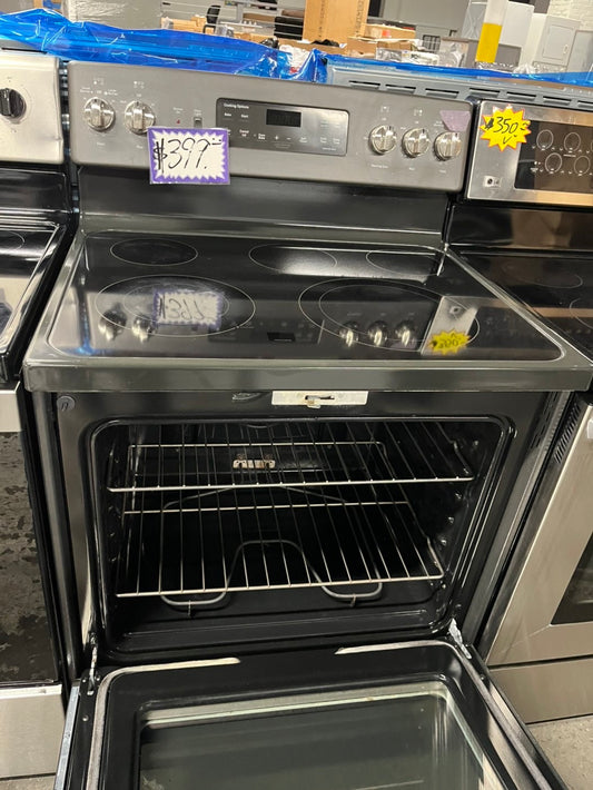 -GE glass top electric range 220V  5  burner warm zone convection bake broil power boil self clean Refurbished Slate 30" #ERS89B