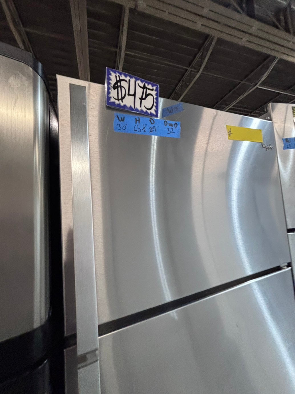>*Whirlpool top freezer refrigerator stainless steel used-refurbished 30" #RFC769B