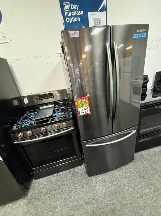 🎁Christmas sale🎄🎅, package deal 2Pcs set Samsung black stainless steel fridge French doors 30” & Gas stove 5 Burner Black  stainless steel #RF2PC14L