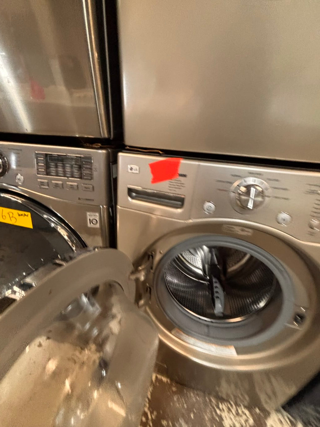 } } special🔥LG washer & dryer set large capacity,electric 220v front load stackable or side by side - sensor dry , working 💯 with warranty ! in silver-gray color used,refurbished #LGGY14SET