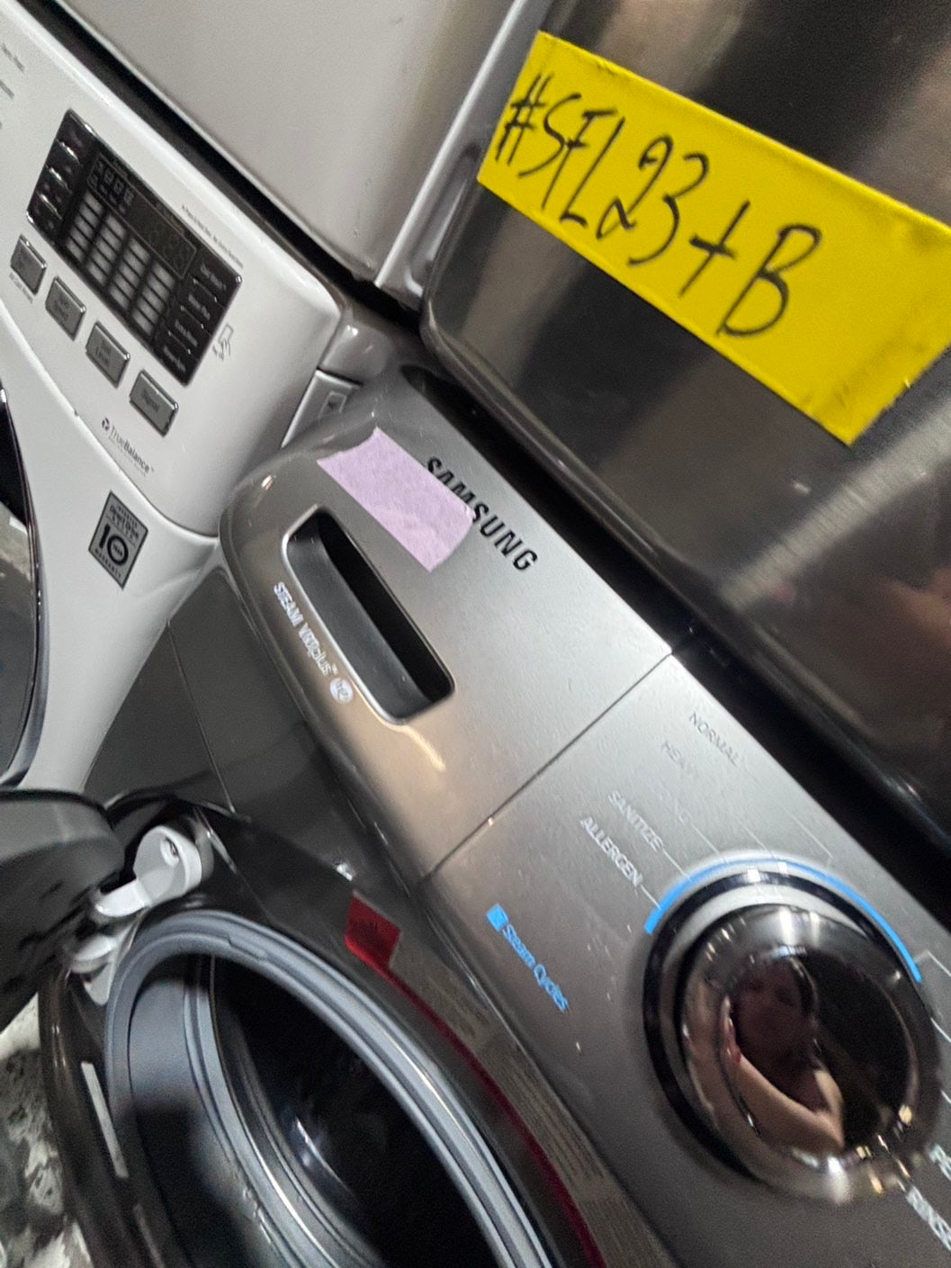 >*Samsung gray washer 4.5cu. ft. Large capacity, & electric dryer set in great condition 27” stackable or side by side  used-refurbished  #SFL23TB