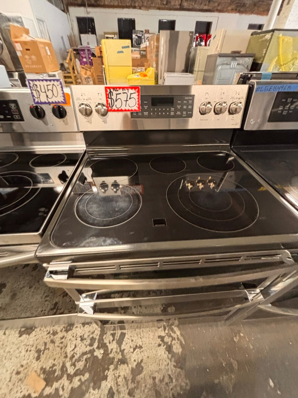 }} GE double oven Airfry convection oven electric 220v glass top range bake Broil roast self clean oven stainless steel working 💯  with warranty ! 30" used-Refurbished #GEST391B