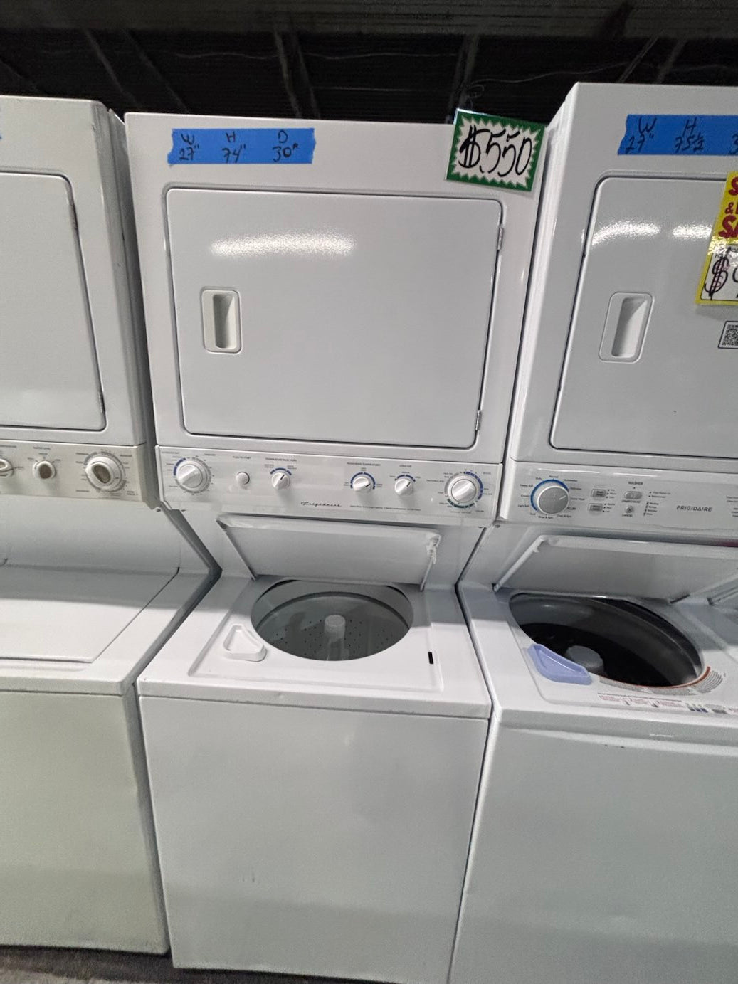 } Frigidaire used-  refurbished stacked laundry center Electric 220v washer & dryer unit in white 27" #LC27W13B