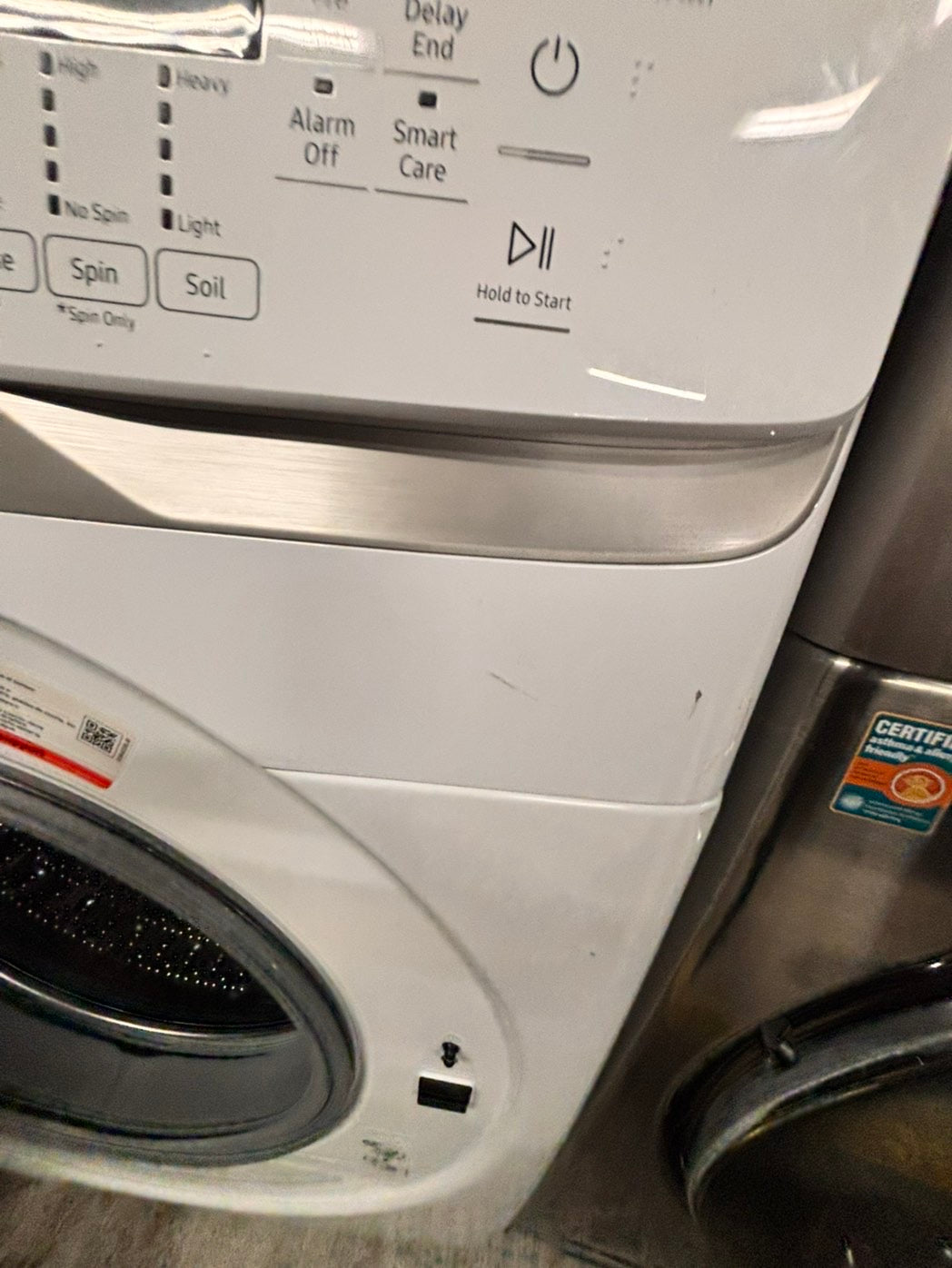 >Samsung white washer 4.5cu. ft. Large capacity, in great condition 27” stackable or side by side  used-refurbished  #SW6RZ4