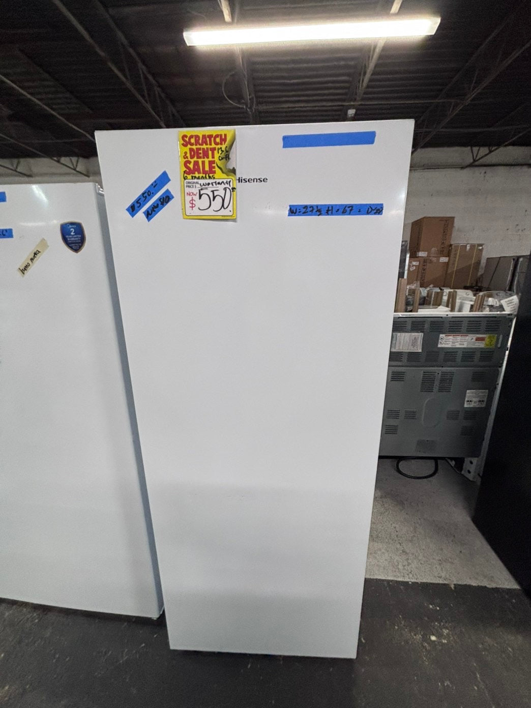 Open box HISENSE upright Freezer in White with Temperature Alarm ENERGY STAR #FZRSSWB