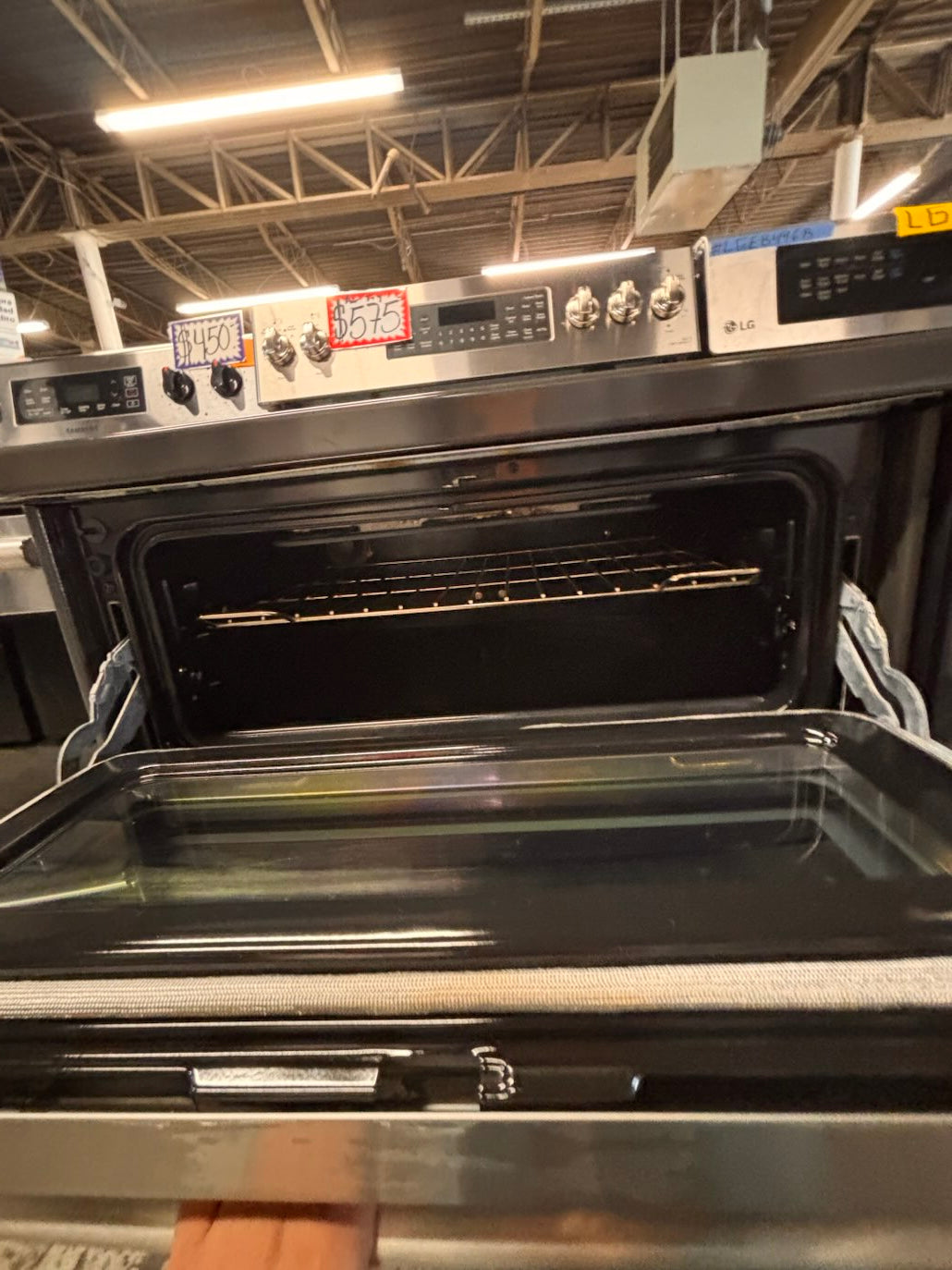 }} GE double oven Airfry convection oven electric 220v glass top range bake Broil roast self clean oven stainless steel working 💯  with warranty ! 30" used-Refurbished #GEST391B