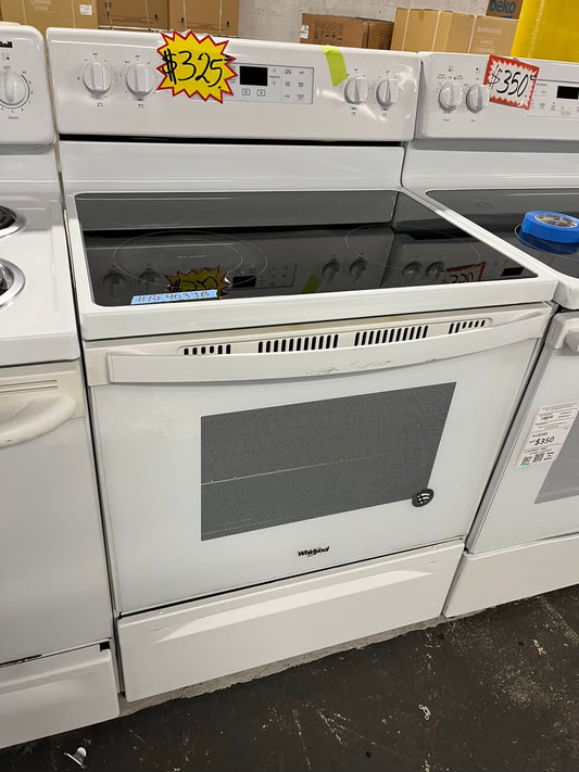 Whirlpool electric range 5 burner warming zone bake broil frozen bake in white  30” #RF903JB