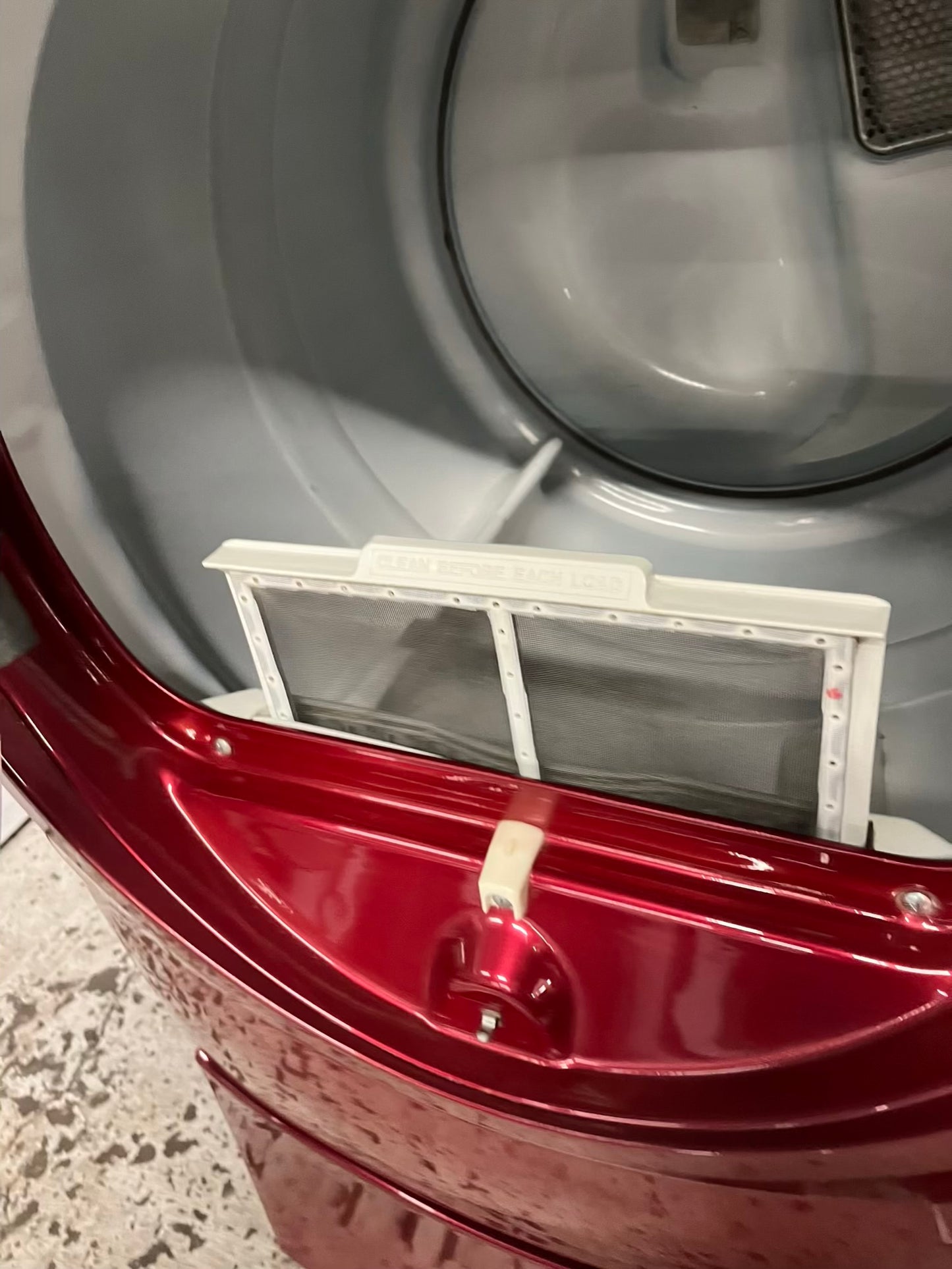 Maytag Dryer electric 220v in red front load w/pedestal extra storage stainless steel drum large capacity 27" refurbished #ED342AB