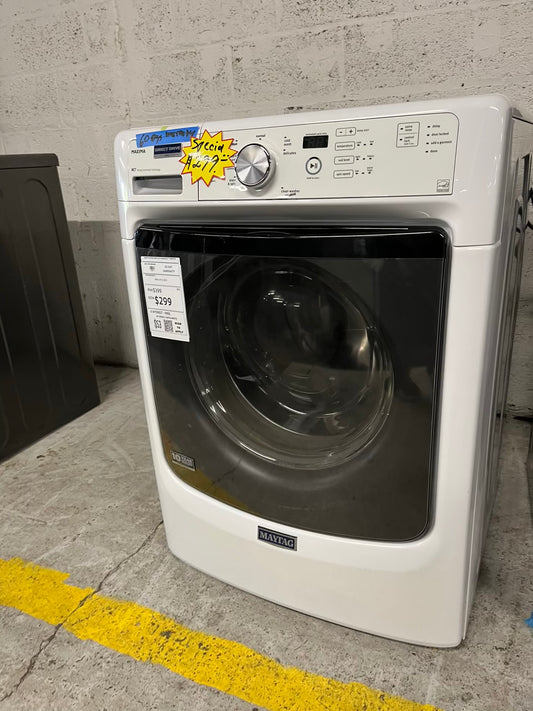 Maytag Maxima front load washing machine large capacity stainless steel drum stackable 27" #W407YB