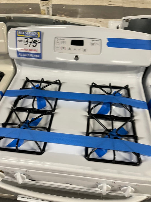 =GE Gas range 4 burner bake broil self clean in off white used-Refurbished 30” #GRE45B
