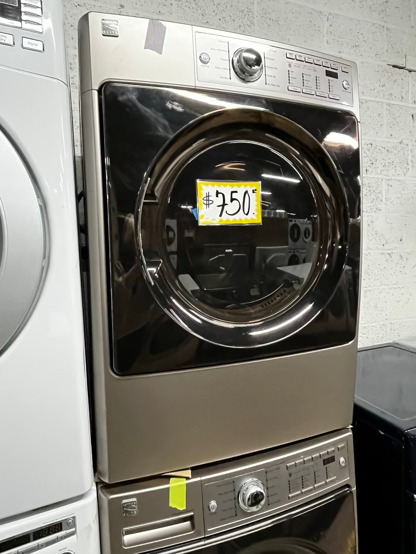 • Kenmore washer 4.5 cu ft & dryer 7.5 cu ft set electric 220v front load stackable or side by side - sensor dry He in champagne #WD9947PB