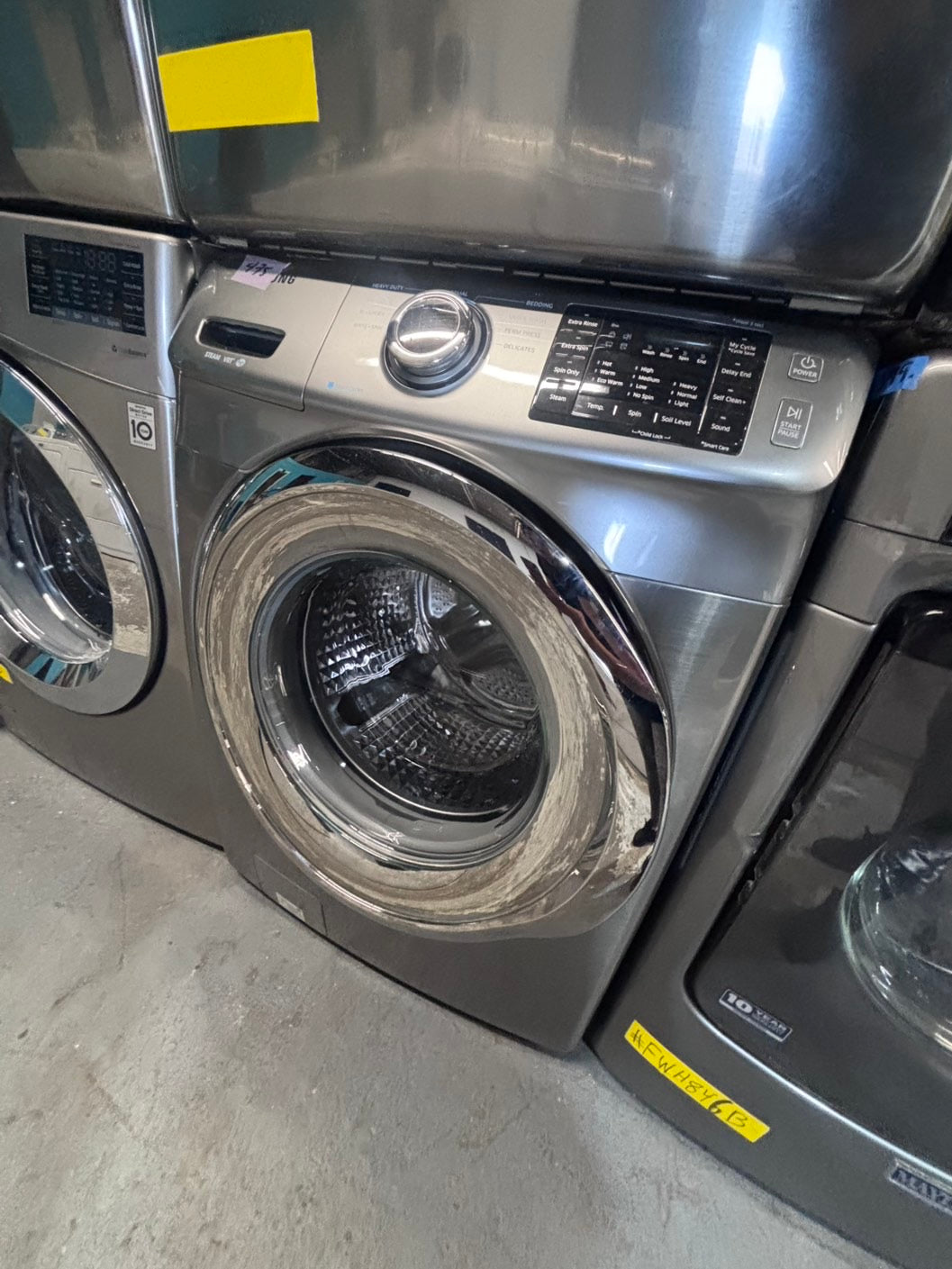 >*Samsung gray washer 4.5cu. ft. Large capacity, & electric dryer set in great condition 27” stackable or side by side  used-refurbished  #SFL23TB