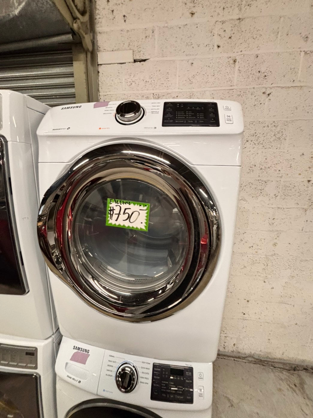 > Samsung washer 4.5 cu ft & dryer 7.5 cu ft set electric 220v front load stackable or side by side - sensor dry He white color  #WD3BLSET